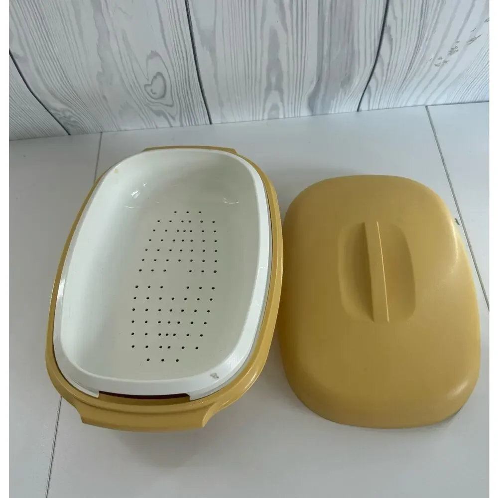 Tupperware Vintage Harvest Gold Microwave 3 Piece Rice Vegetable Steamer